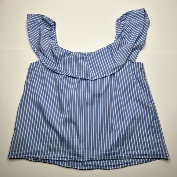 BCX Womens Blue White Stripe Crop Top Size Medium‎ Daisy Sleeveless - Picture 8 of 8